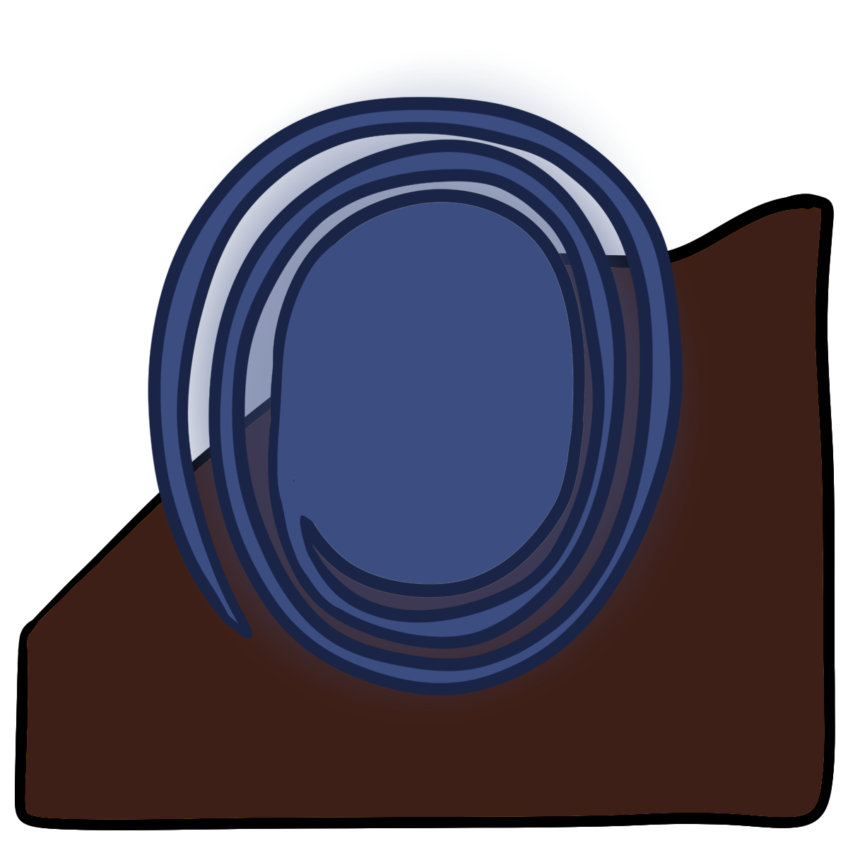 A glowing bluish purple oval that has a spiral coming out of it. Curved dark brown skin fills the bottom half of the background.